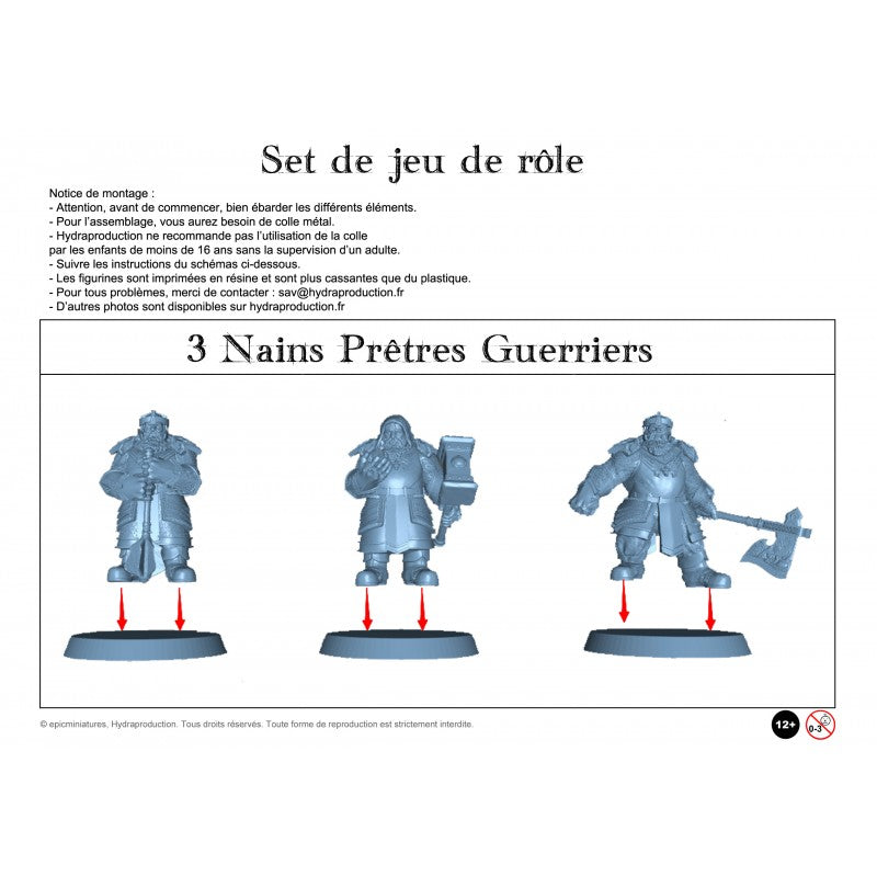 Figurines JdR à peindre - set de 3 nains pretres guerriers - Epic Miniatures - OCCASION