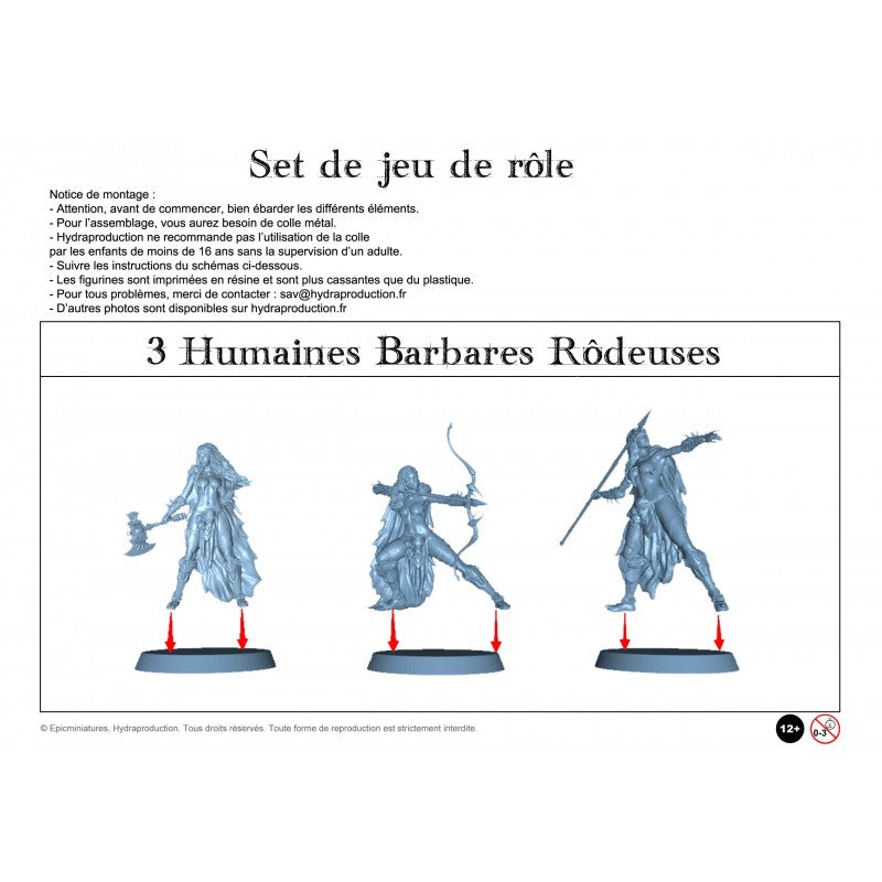 Figurines JdR à peindre - Set de Jeu de rôles : 3 Humaines Guerrières Barbares