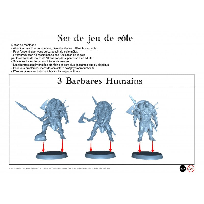 Figurines JdR à peindre - set de 3 humains barbares - Epic Miniatures - OCCASION