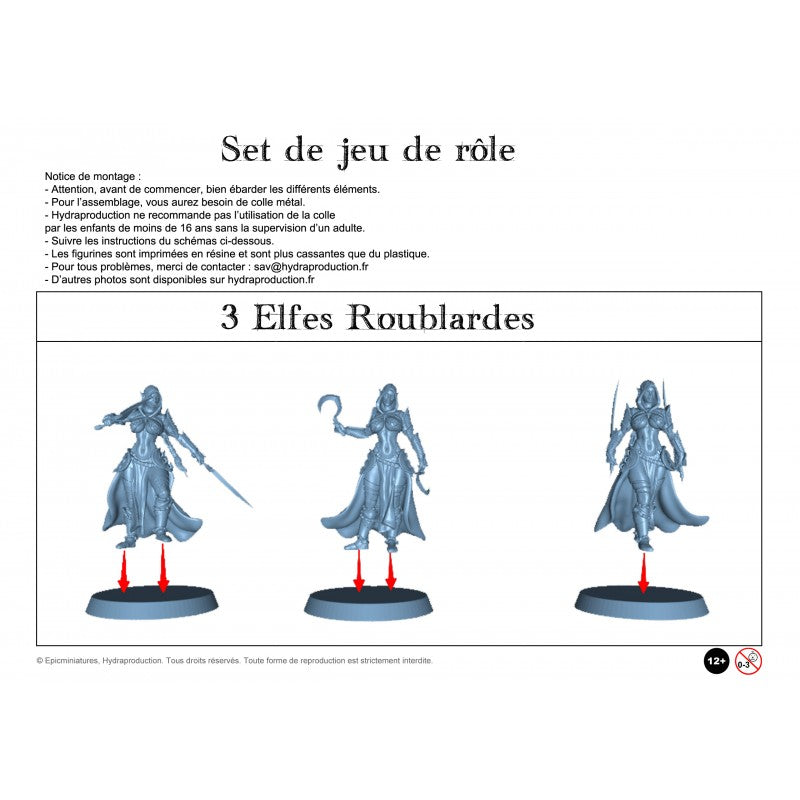 Figurines JdR à peindre - Set de jeu de rôles : 3 Elfes Roublardes - Epic Miniatures - OCCASION