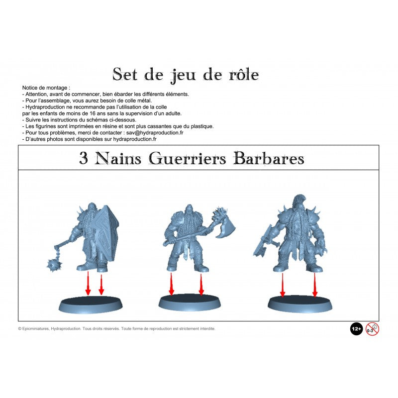 Figurines JdR à peindre - Set de jeu de rôles : 3 Nains Guerriers Barbares - Epic Miniatures - OCCASION