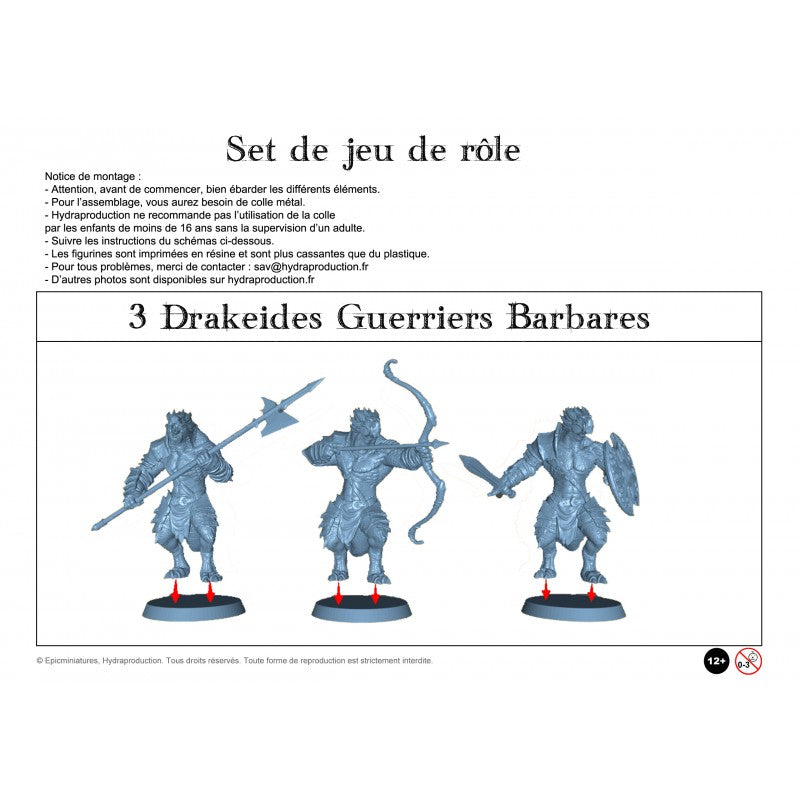 Figurines JdR à peindre - Set de jeu de rôles : 3 Drakeides Guerriers barbares - Epic Miniatures - OCCASION