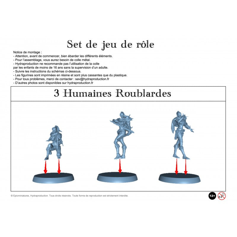 Figurines JdR à peindre - Set de jeu de rôles : 3 Humaines Roublardes - Epic Miniatures - OCCASION