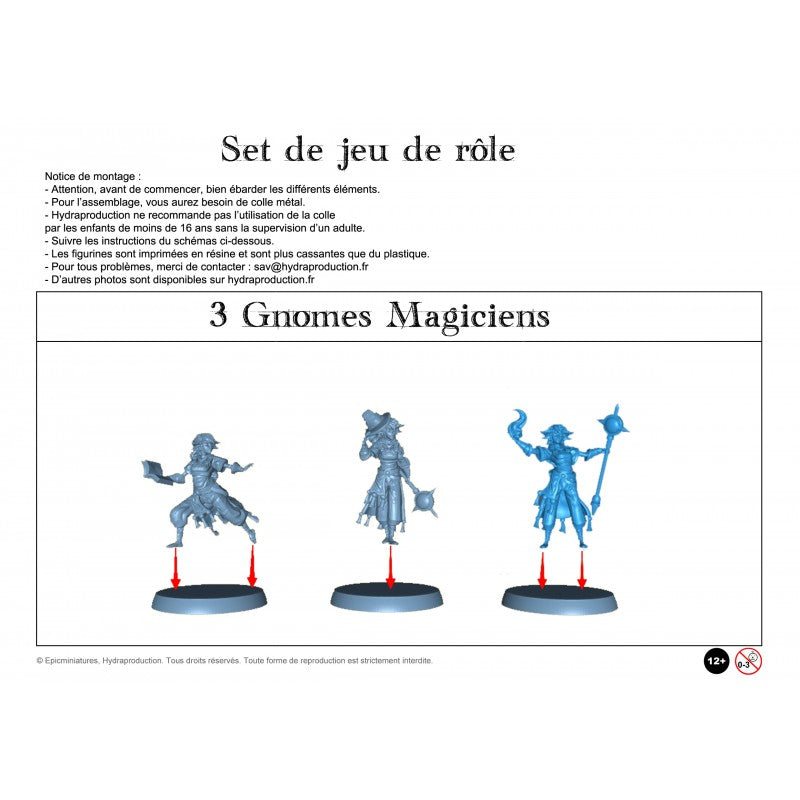 Figurines JdR à peindre - Set de jeu de rôles : 3 Gnomes Magiciens