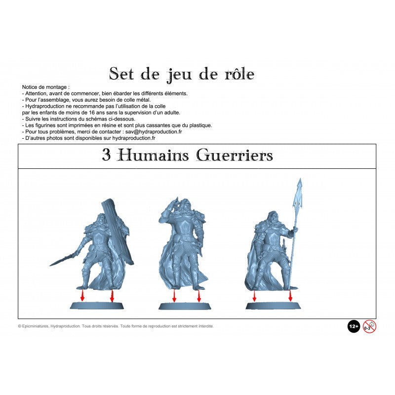 Figurines JdR à peindre - Set de jeu de rôles : 3 Humains Guerriers