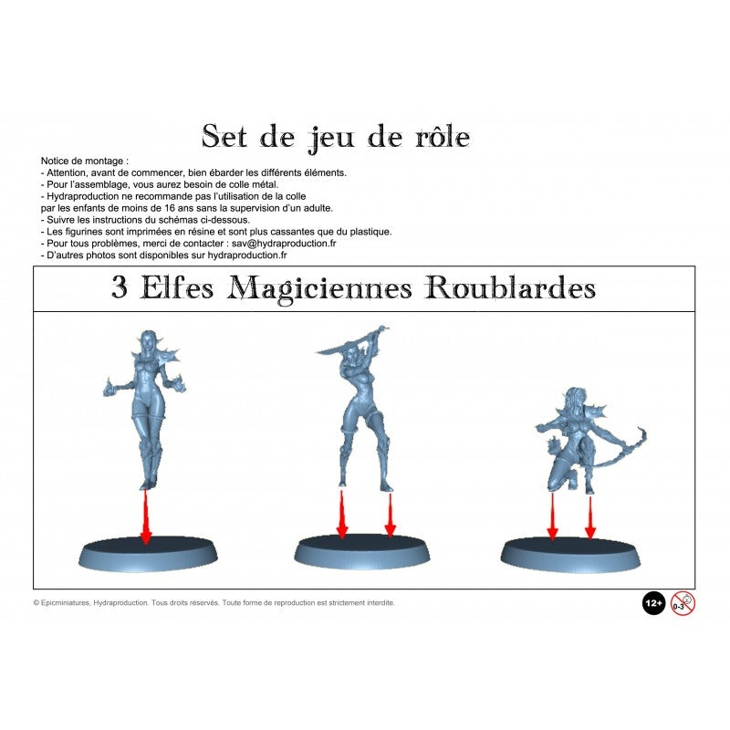 Figurines JdR à peindre - Set de jeu de rôles : 3 Elfes Mages Guerrières