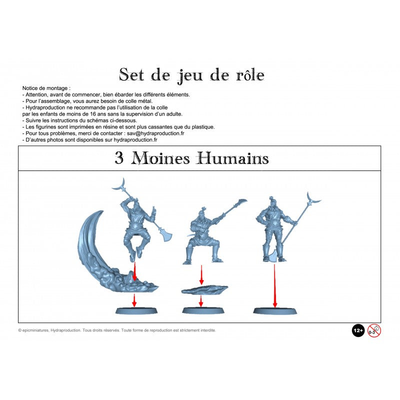 Figurines JdR à peindre - Set de jeu de rôles : 3 Humains Moines - Epic Miniatures - OCCASION