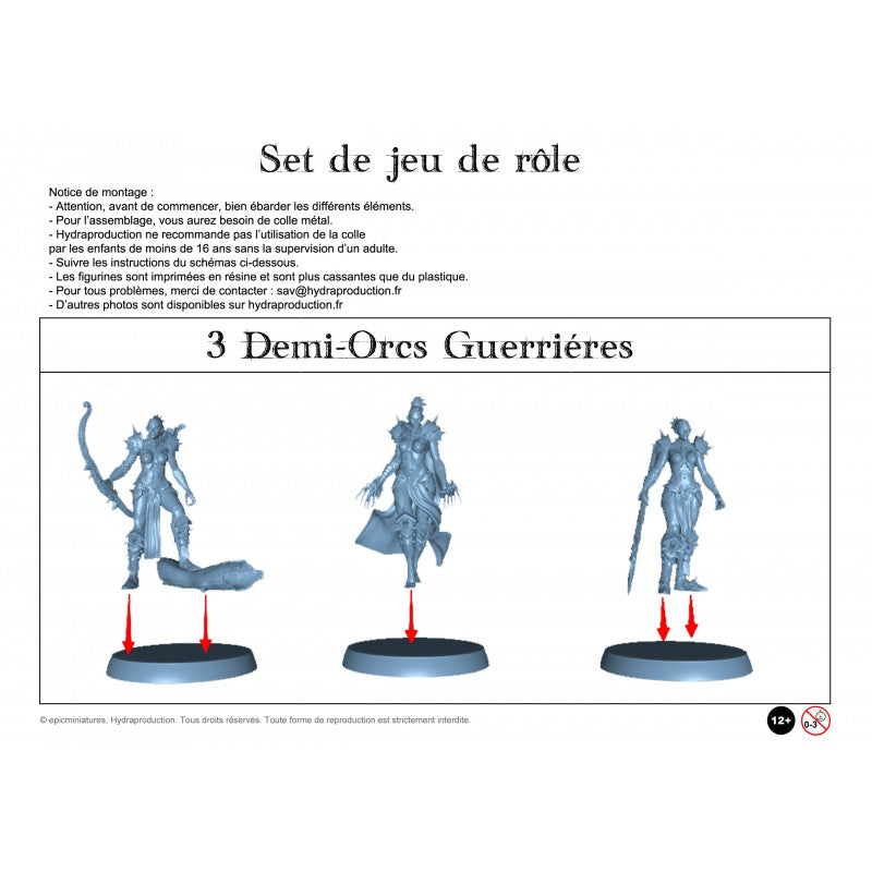 Figurines JdR à peindre - set de 3 demi orcs guerrieres