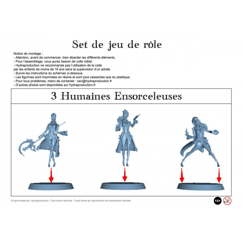Figurines JdR à peindre - Set de jeu de rôles : 3 Humaines Ensorceleuses - Epic Miniatures - OCCASION