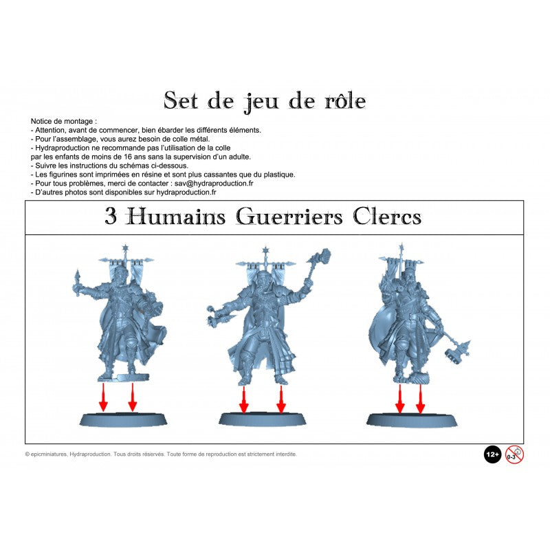 Figurines JdR à peindre - Set de jeu de rôles : 3 Humains Guerriers Clercs - Epic Miniatures - OCCASION