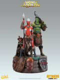 Le diorama des masques Lea’Saa, Irinild & Turuk ‘Masque’ sur leur socle décor