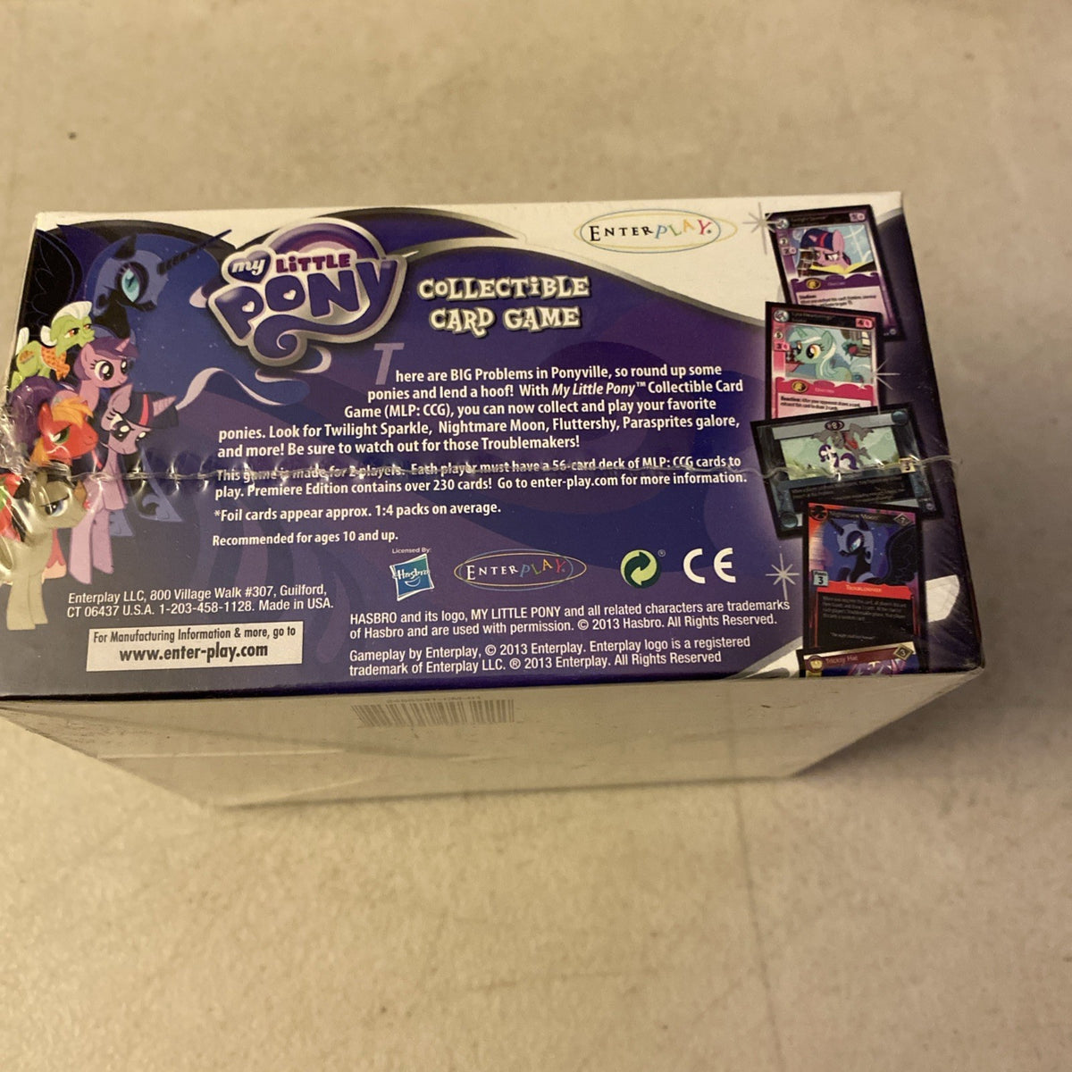 My Little Pony CCG Premiere — Dos de la boîte et informations fabricant — visuel de référence