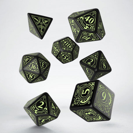 Set de dés - Steampunk - Noir & Phosphorescent