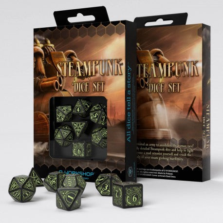 Set de dés - Steampunk - Noir & Phosphorescent