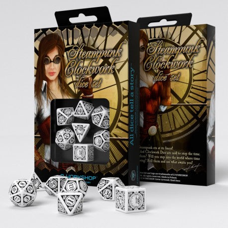 Set de dés - Engrenages Steampunk - Blanc & Noir