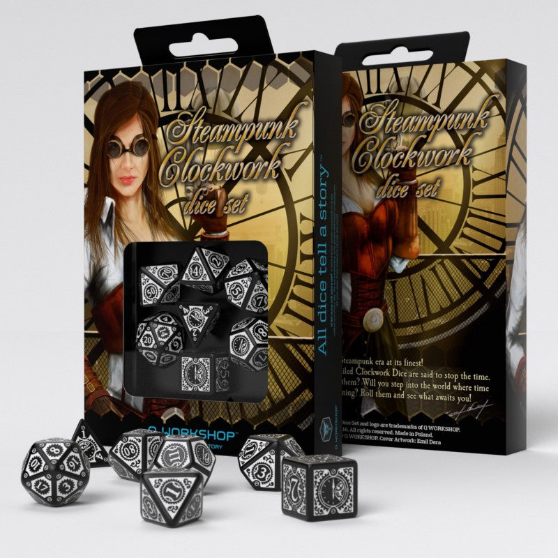 Set de dés - Engrenages Steampunk - Noir & Blanc