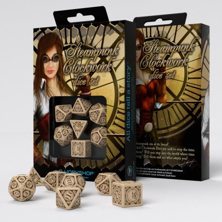 Set de dés - Engrenages Steampunk - Beige & Marron