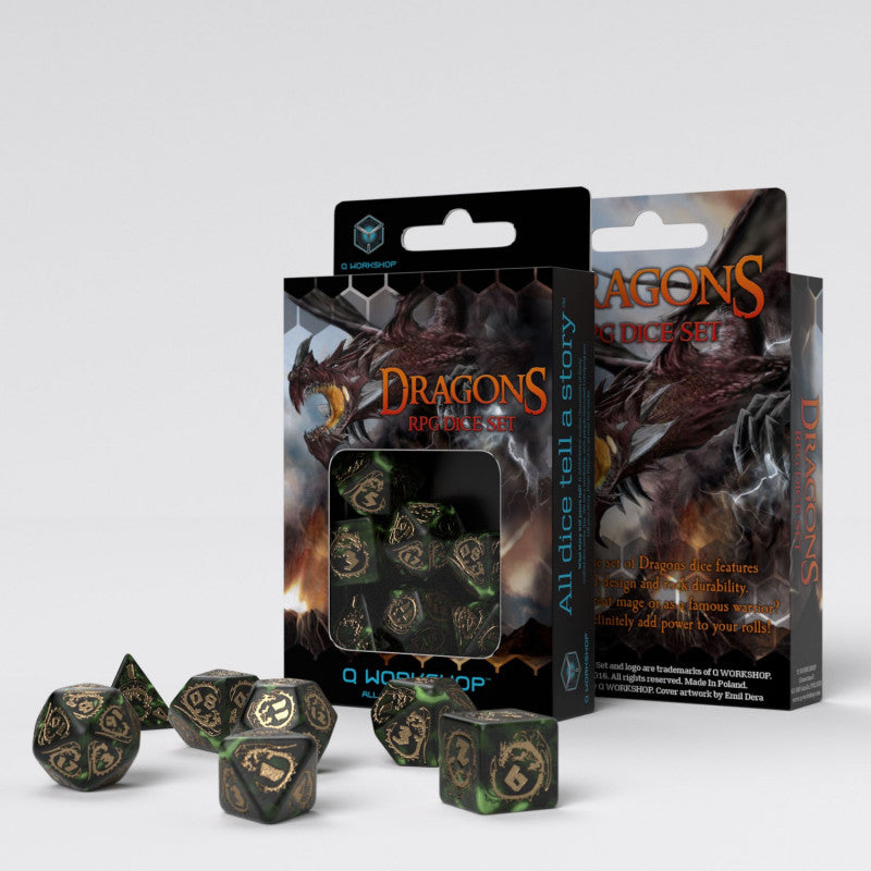 Set de dés - Dragons - Vert Bouteille & Or