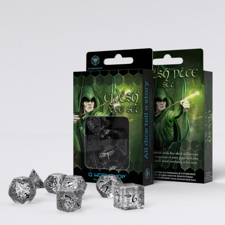 Set de dés - Elfique - Transparent & Noir