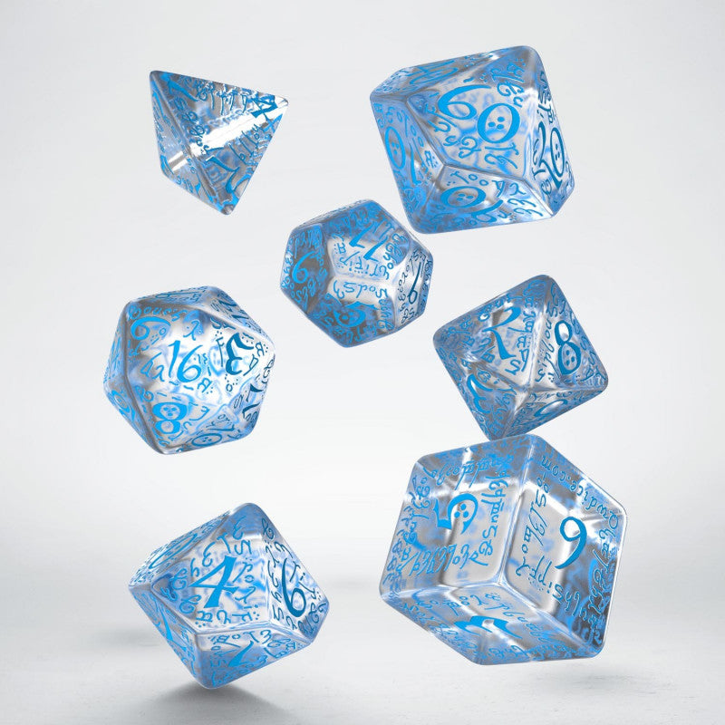 Set de dés - Elfique - Transparent & Bleu