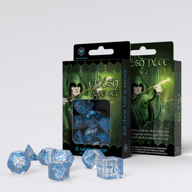 Set de dés - Elfique - Transparent & Bleu