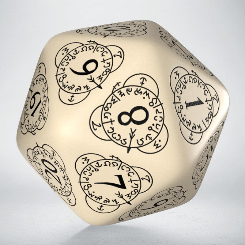 Gros dé D20 30 mm Beige/Noir - QWorkshop