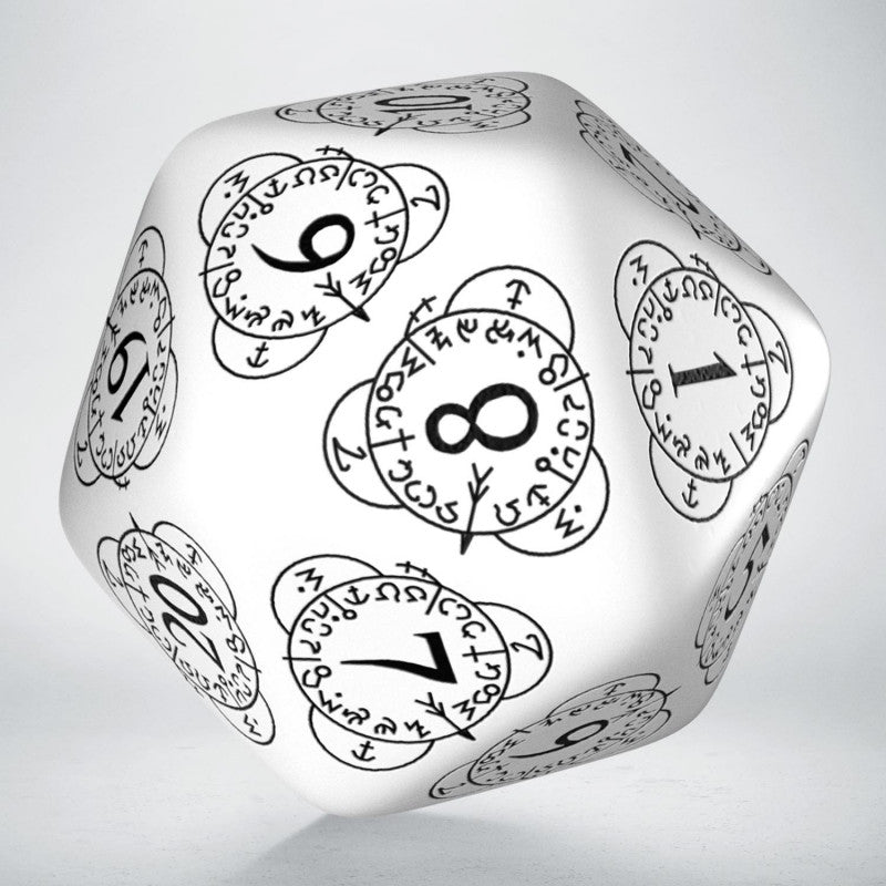 Gros dé D20 30 mm Blanc/Noir - QWorkshop