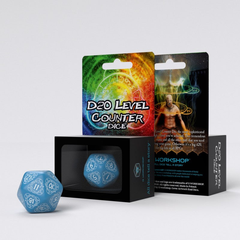 Gros dé D20 30 mm Bleu/Blanc - QWorkshop