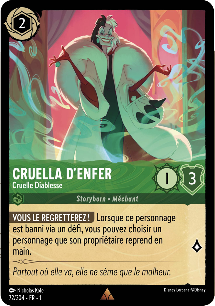 Cruella denfer - Cruelle Diablesse 72/204 - Lorcana S1 FR