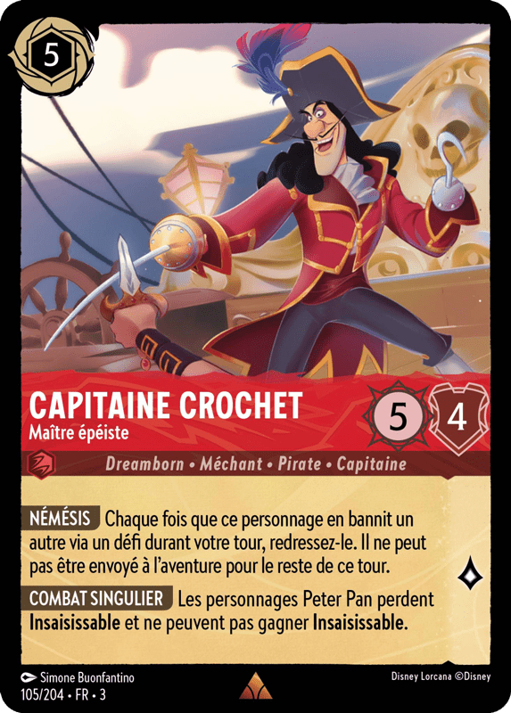 Capitaine Crochet - Maître épéiste 105/204 - Lorcana S3 FR